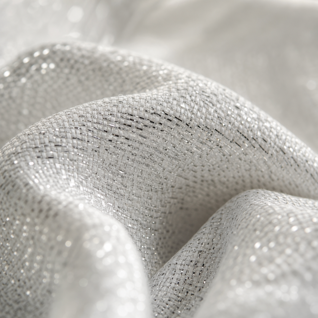 Nahaufnahme des Swiss Shield® Gewebes mit versilbertem Kupferfaden